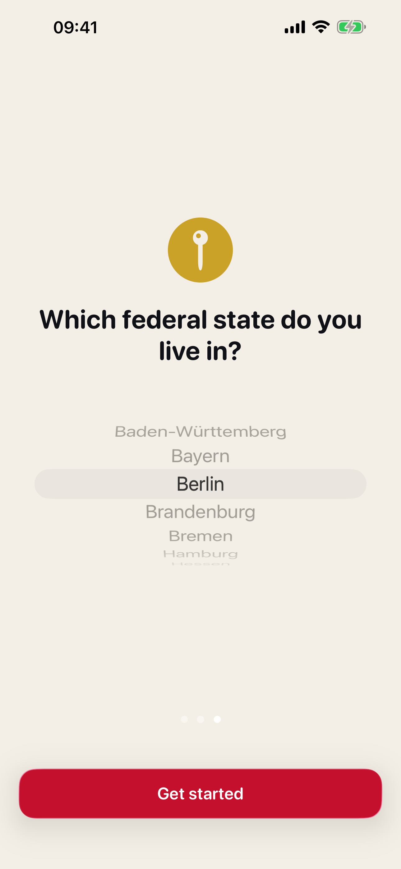 Bundesland picker with all 16 states