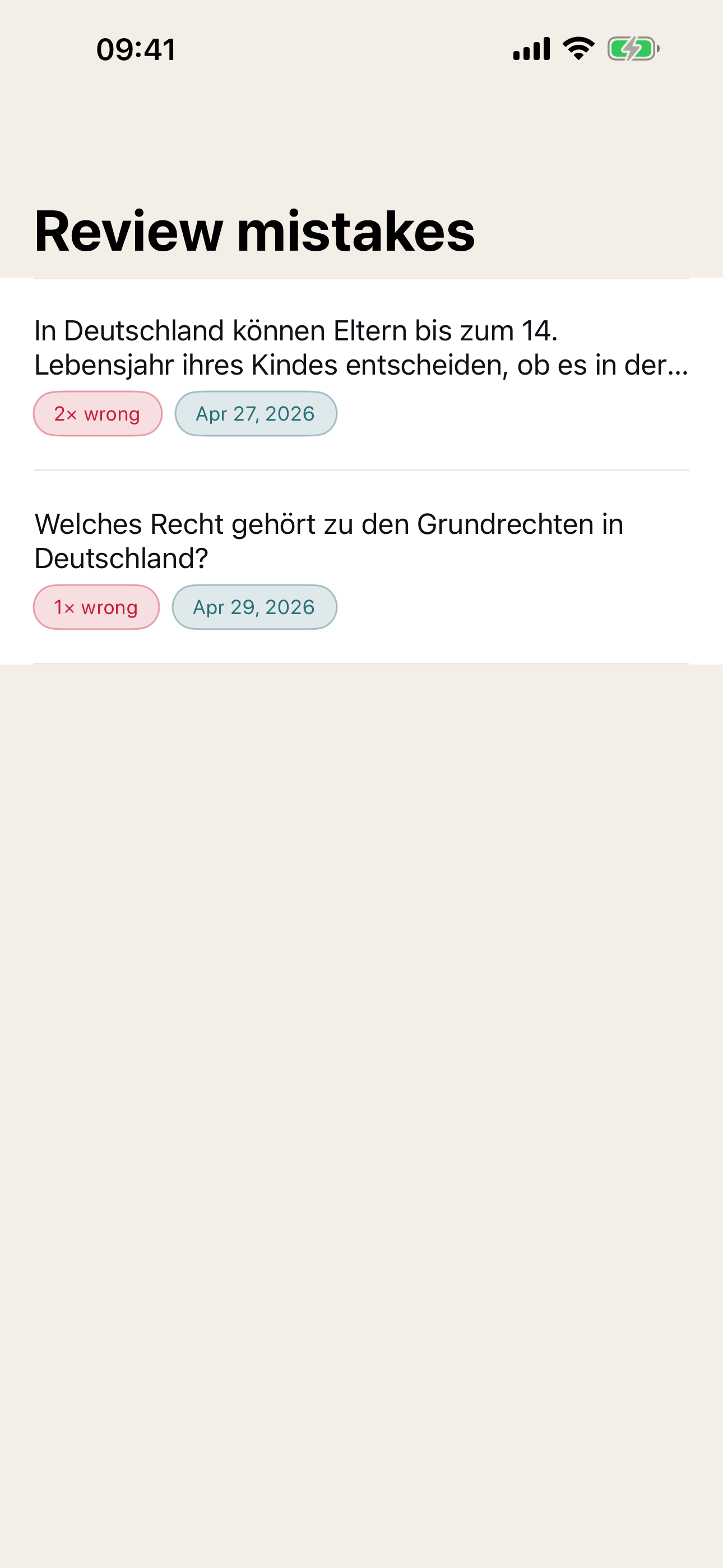 Wrong-answer review queue